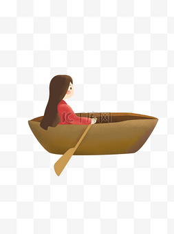 简约手绘风划船的小女孩元素
