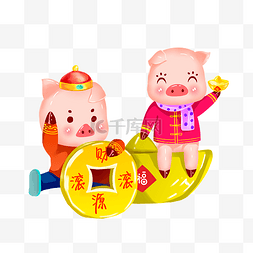 新年小猪鞭炮图片_猪年卡通春节新年农历2019