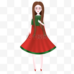 绿色裙子的女孩图片_红色裙子的女孩 