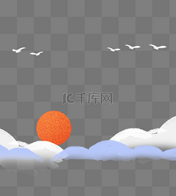 手绘太阳红色图片_手绘小清新白云太阳下载