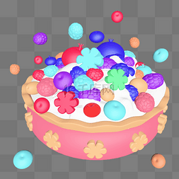 C4D彩色糖果风水果小蛋糕