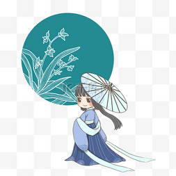 兰花花纹图片_典雅兰花少女PNG