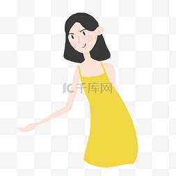 简约手绘穿黄色裙子的女孩插画海