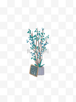 植物盆栽小树木树叶树干花盆画板