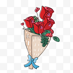 捧玫瑰图片_卡通手绘红色玫瑰花束