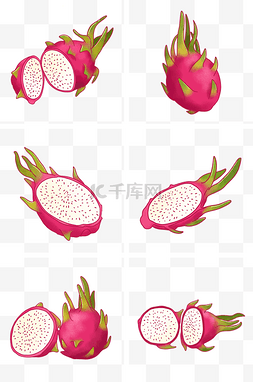 水果半个图片_卡通手绘各种火龙果组图PNG免抠素