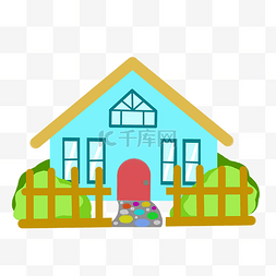 蓝色房屋房子插画