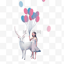 卡通鹿子图片_卡通小动物和气球免抠图