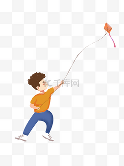 放风筝的男生插画设计可商用元素