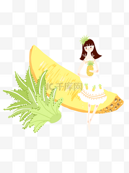 坐在菠萝上的女孩元素设计