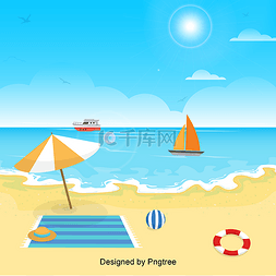 简单旅行素材图片_卡通手绘沙滩设计