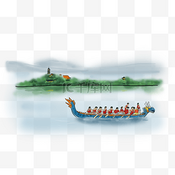 古风传统节日山图片_端午节手绘赛龙舟比赛