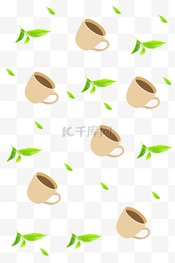 手绘茶杯卡通图片_茶饮底纹装饰插画