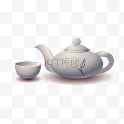 手绘水彩茶叶图片_中国风卡通茶壶
