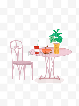 粉色桌椅和物品手绘设计可商用元