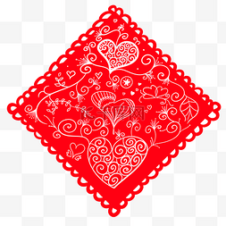 中国五星图片_情人节红色爱心曲线花朵剪纸手绘