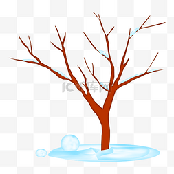 树枝结冰图片_手绘卡通冬天树枝
