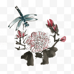 中国风水墨风蜻蜓花手绘插画