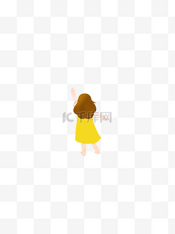 手绘黄色裙子小女孩背影设计