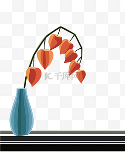 红色植物摆件图片_手绘矢量植物果实花瓶
