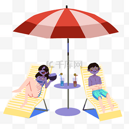 沙滩旅游人物和遮阳伞