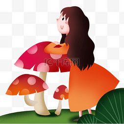 春分趴在蘑菇的女孩