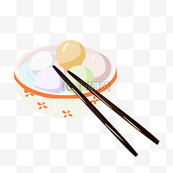 彩色的碗图片_元宵节一碗彩色的汤圆手绘插画