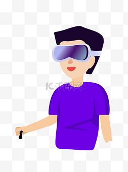 手绘卡通男孩体验VR眼镜元素