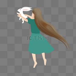 兔子免扣图图片_抱着兔子飞起来的美女免扣图