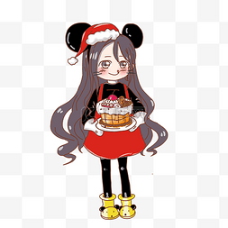 圣诞节抱蛋糕穿米老鼠服装女孩