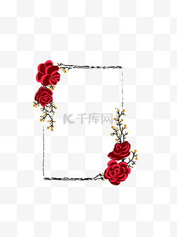 红色玫瑰花边图片_花边手绘中国风商用素材