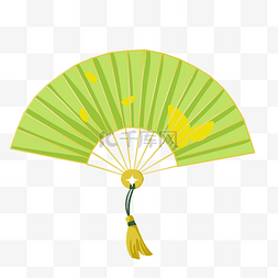 绿色传统中国风图片_中国风扇子绿色扇子手绘插画