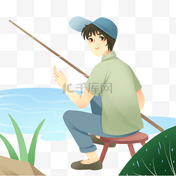 钓鱼鱼竿图片_春游踏青钓鱼的小男孩