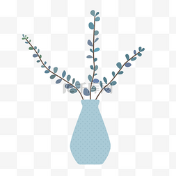 蓝色花瓶图片_小清新手绘植物淡雅瓶装绿植