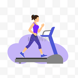 女人紫色图片_跑步机健身的女人素材