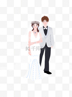 手绘结婚的人图片_清新站着的新郎新娘可商用元素