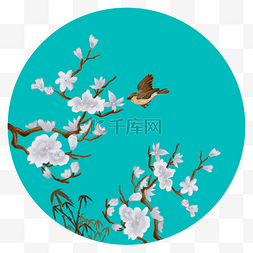 树枝中国风图片_中国风兰花装饰画花鸟壁纸插画