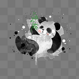 中国水墨熊猫图片_在地上打滚的水墨熊猫免抠图