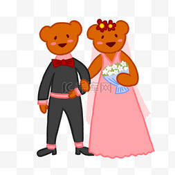 新郎新娘手爱心图片_手绘矢量卡通可爱小熊小清新婚礼