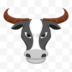手绘牛头图片_灰色的斗牛牛头插画