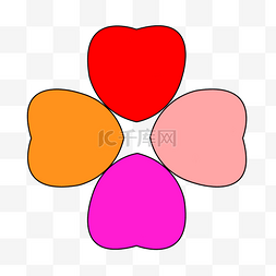 心连心png图片_四种颜色的心组成的花