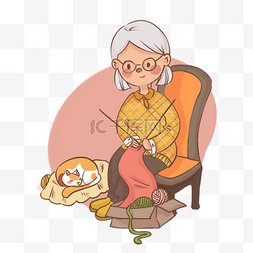 猫咪围巾图片_  织围巾的奶奶 