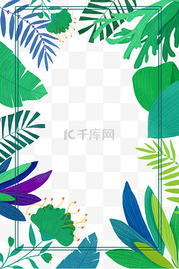 文案框装饰图片_手绘春季绿色植物叶子边框
