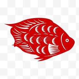 剪纸金鱼图片_红色剪纸设计鱼插画