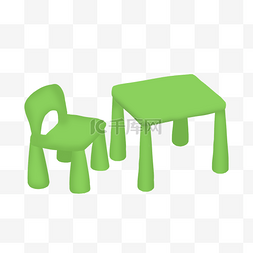 桌子桌椅图片_绿色儿童桌椅插画