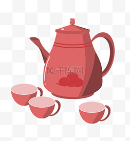茶杯中国风图片_手绘红色中国风茶壶茶杯