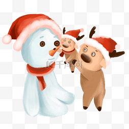 圣诞节驯鹿雪人插画