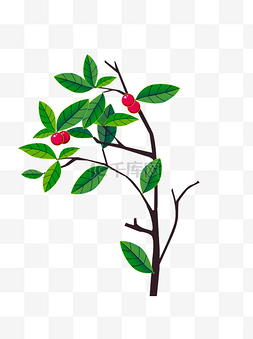 树枝绿叶插画图片_流光溢彩红果子树枝设计可商用元