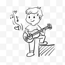 男孩卡通插画图片_情人节线描弹吉他插画线条