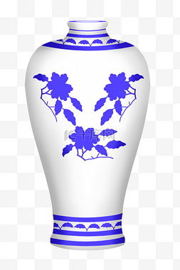 装饰花瓶白色图片_蓝色花纹花瓶插画